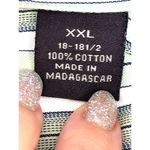 Charles Tweed Men’s Shirt Button Down Striped Long Sleeve XXL Green White Blue - Picture 6 of 12